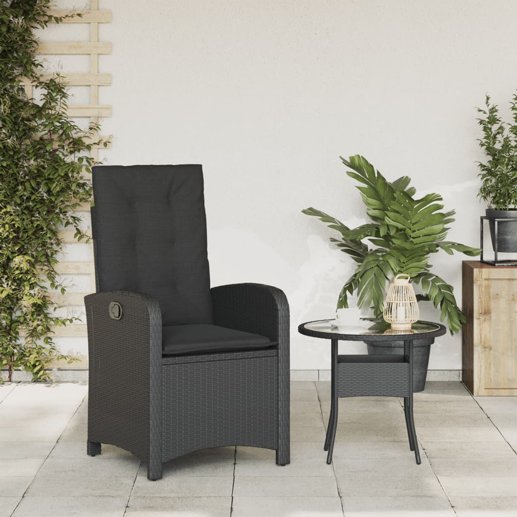 Sedia Reclinabile da Giardino con Cuscini Nera in Polyrattan - homemem39