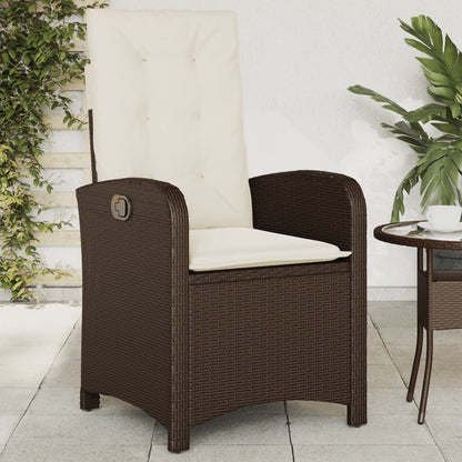 Sedia Reclinabile da Giardino con Cuscini Marrone in Polyrattan