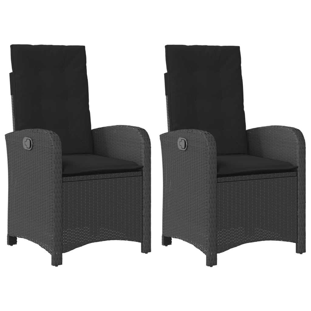 Sedie da Giardino Reclinabili 2 pz con Cuscini Nero Polyrattan | homemem39