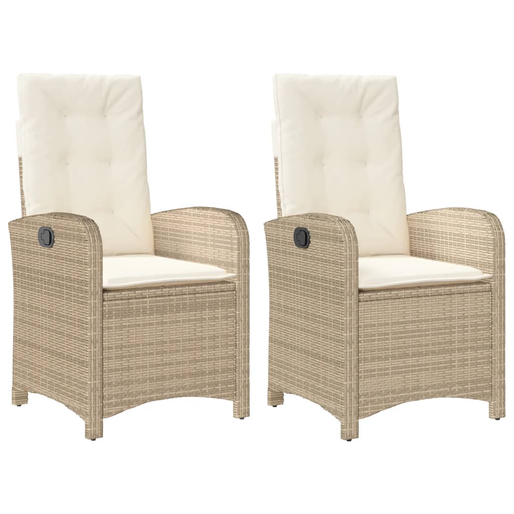 Sedie Reclinabili da Giardino 2pz con Cuscini Beige Polyrattan | homemem39