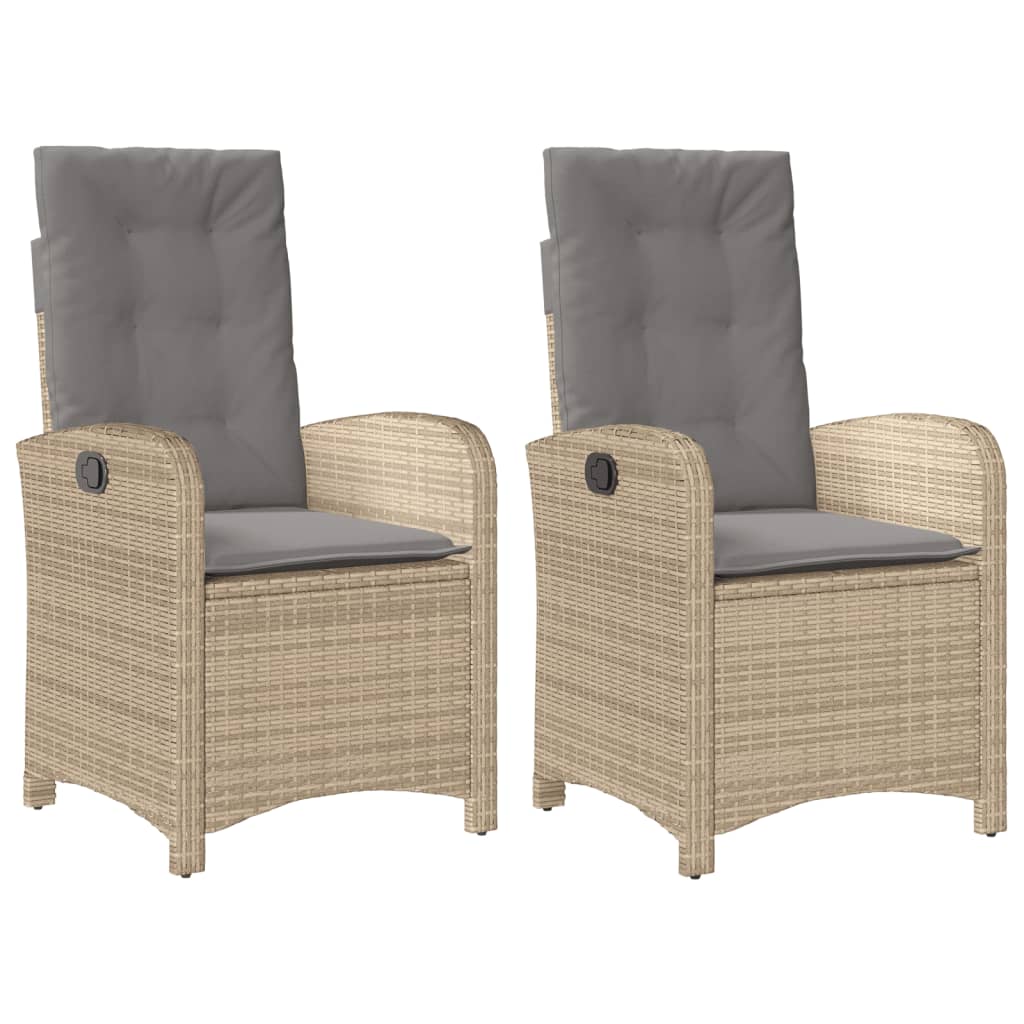 Sedie Reclinabili Giardino 2pz Cuscini Beige Misto Polyrattan