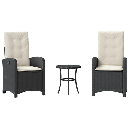 Set da Bistrò 3 pz con Cuscini Nero in Polyrattan