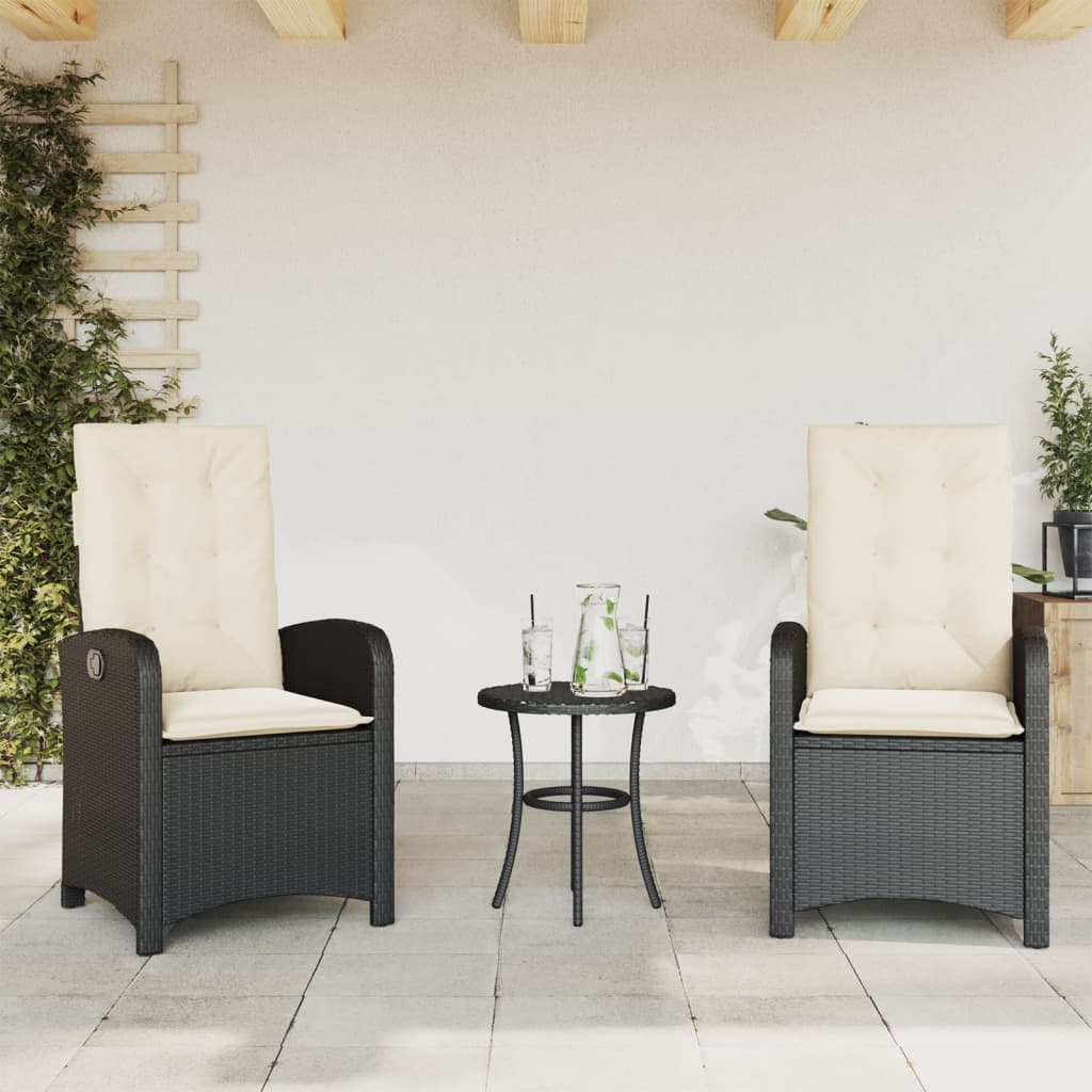 Set da Bistrò 3 pz con Cuscini Nero in Polyrattan
