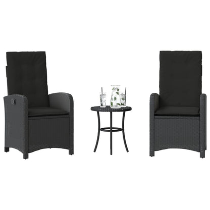 Set da Bistrò 3 pz con Cuscini Nero in Polyrattan