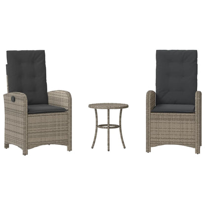 Set da Bistrò 3 pz con Cuscini Grigio in Polyrattan
