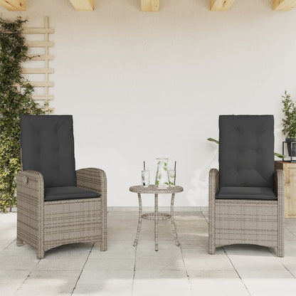 Set da Bistrò 3 pz con Cuscini Grigio in Polyrattan