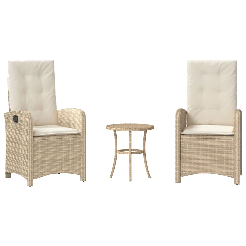 Set da Bistrò 3 pz con Cuscini Beige in Polyrattan