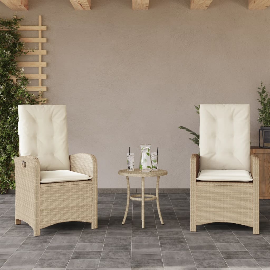 Set da Bistrò 3 pz con Cuscini Beige in Polyrattan