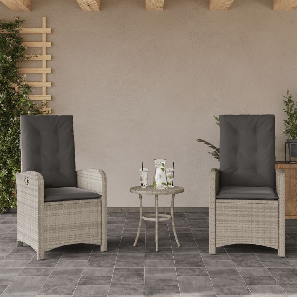 Set da Bistrò 3 pz con Cuscini Grigio Chiaro in Polyrattan