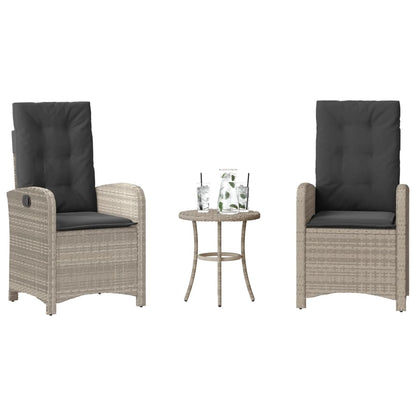 Set da Bistrò 3 pz con Cuscini Grigio Chiaro in Polyrattan