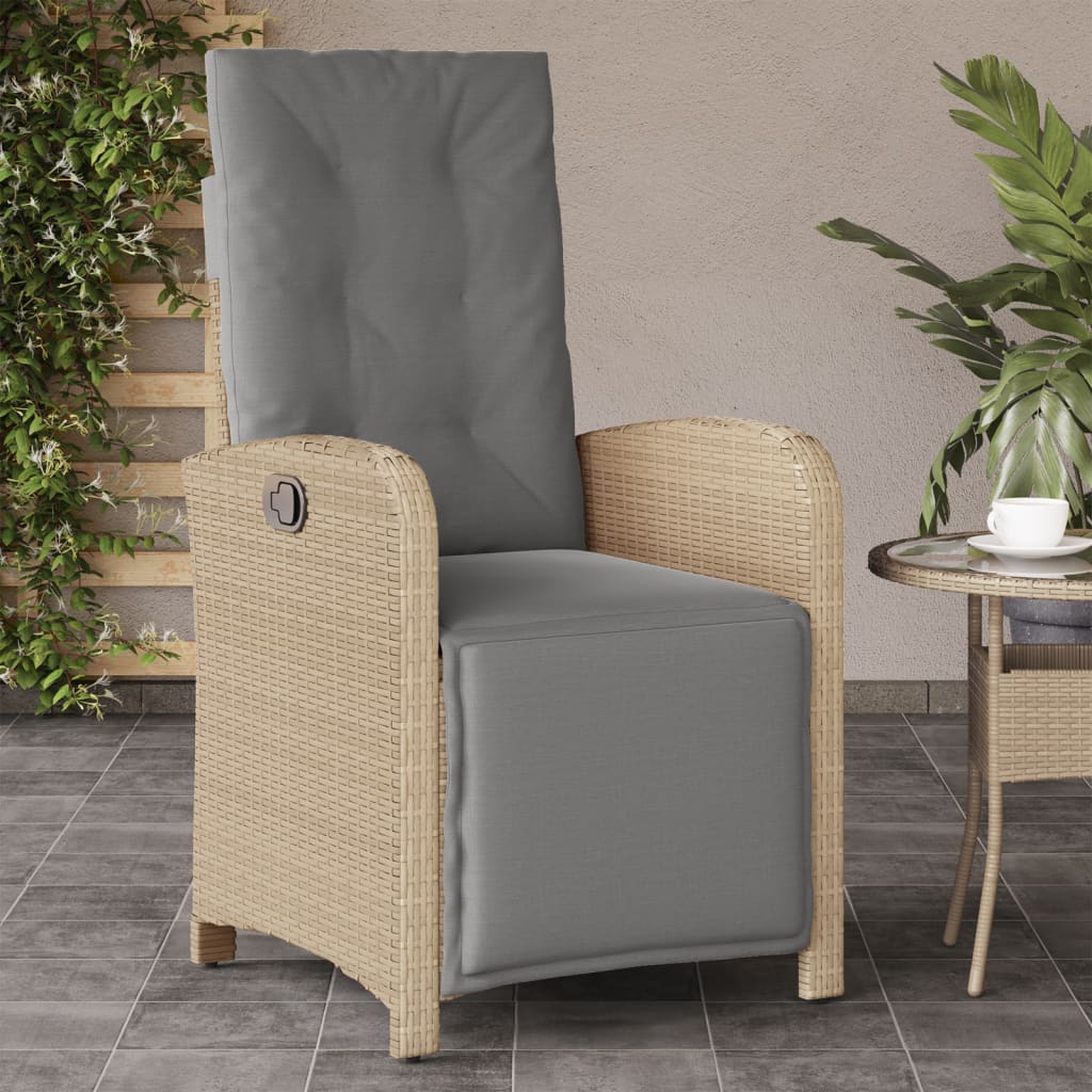 Sedia Reclinabile Giardino e Poggiapiedi Beige Misto Polyrattan - homemem39