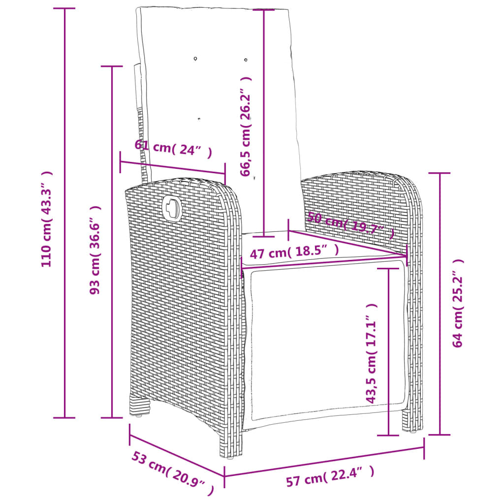 Sedia Reclinabile Giardino Poggiapiedi Grigio Chiaro Polyrattan - homemem39