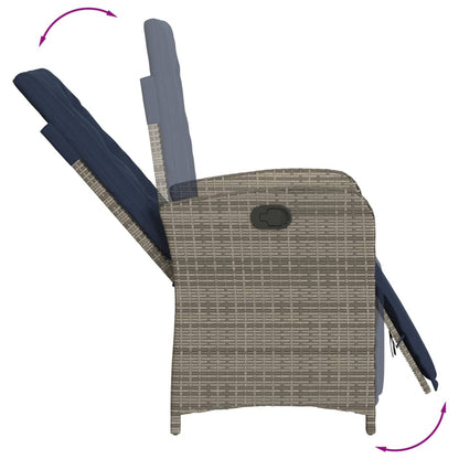 Sedia Reclinabile da Giardino con Poggiapiedi Grigia Polyrattan