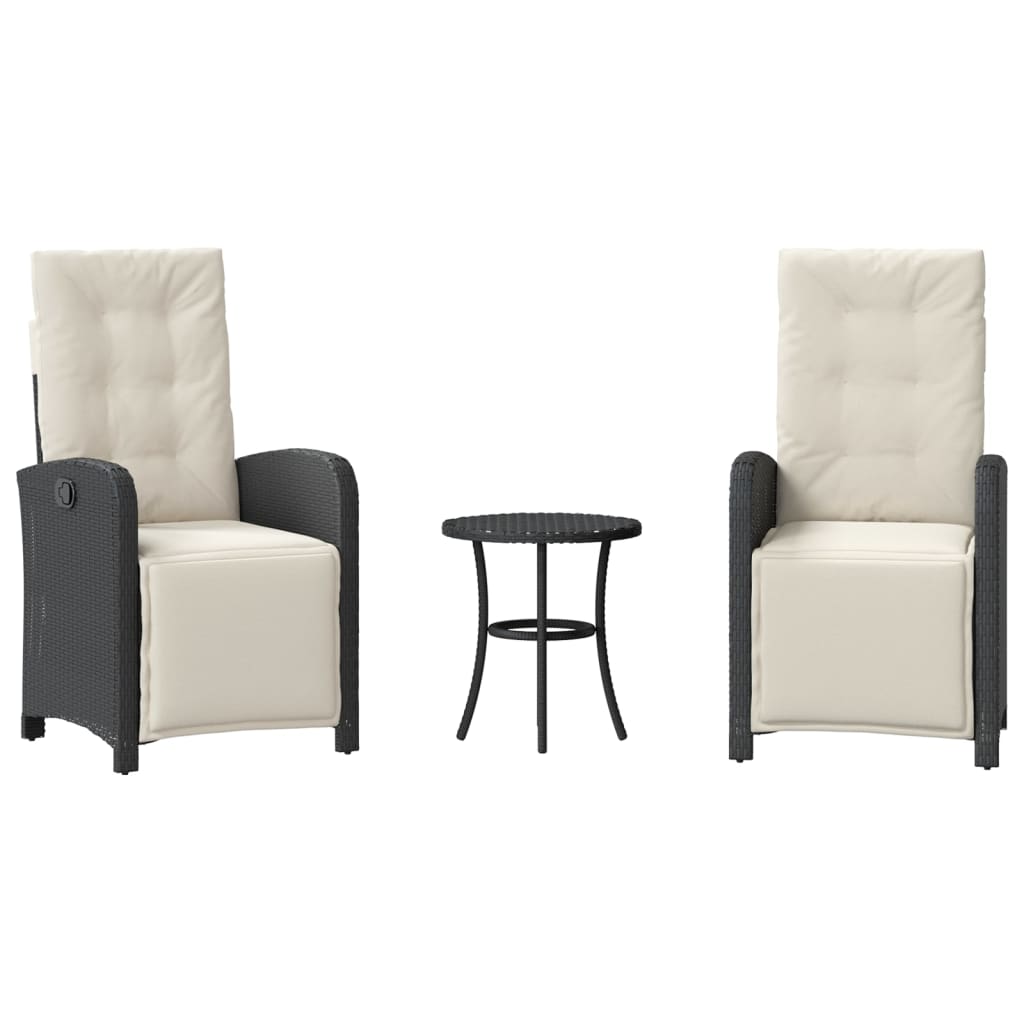 Set da Bistrò 3 pz con Cuscini Nero in Polyrattan