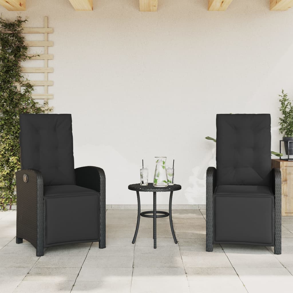 Set da Bistrò 3 pz con Cuscini Nero in Polyrattan