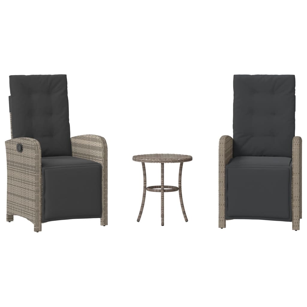 Set da Bistrò 3 pz con Cuscini Grigio in Polyrattan