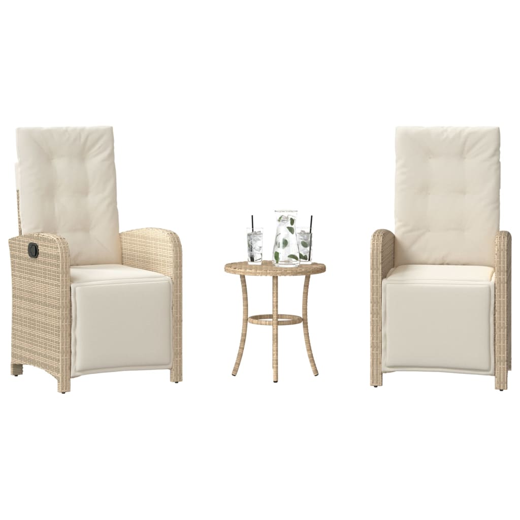 Set da Bistrò 3 pz con Cuscini Beige in Polyrattan