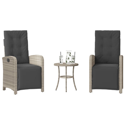 Set da Bistrò 3 pz con Cuscini Grigio Chiaro in Polyrattan