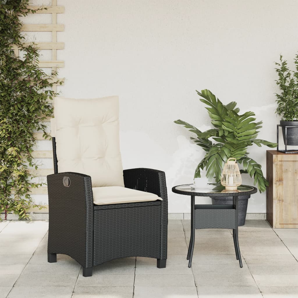 Sedia Reclinabile da Giardino con Cuscini Nera in Polyrattan - homemem39