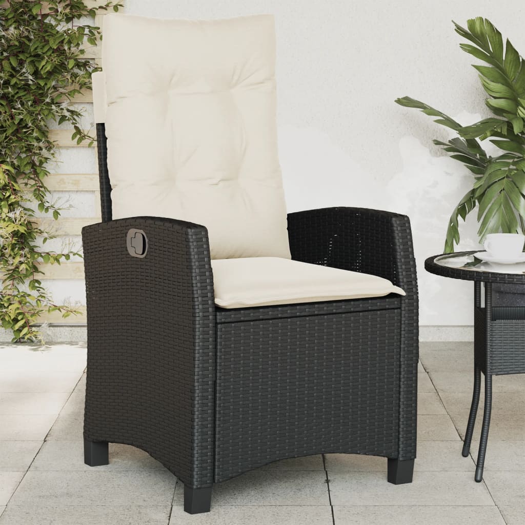 Sedia Reclinabile da Giardino con Cuscini Nera in Polyrattan - homemem39