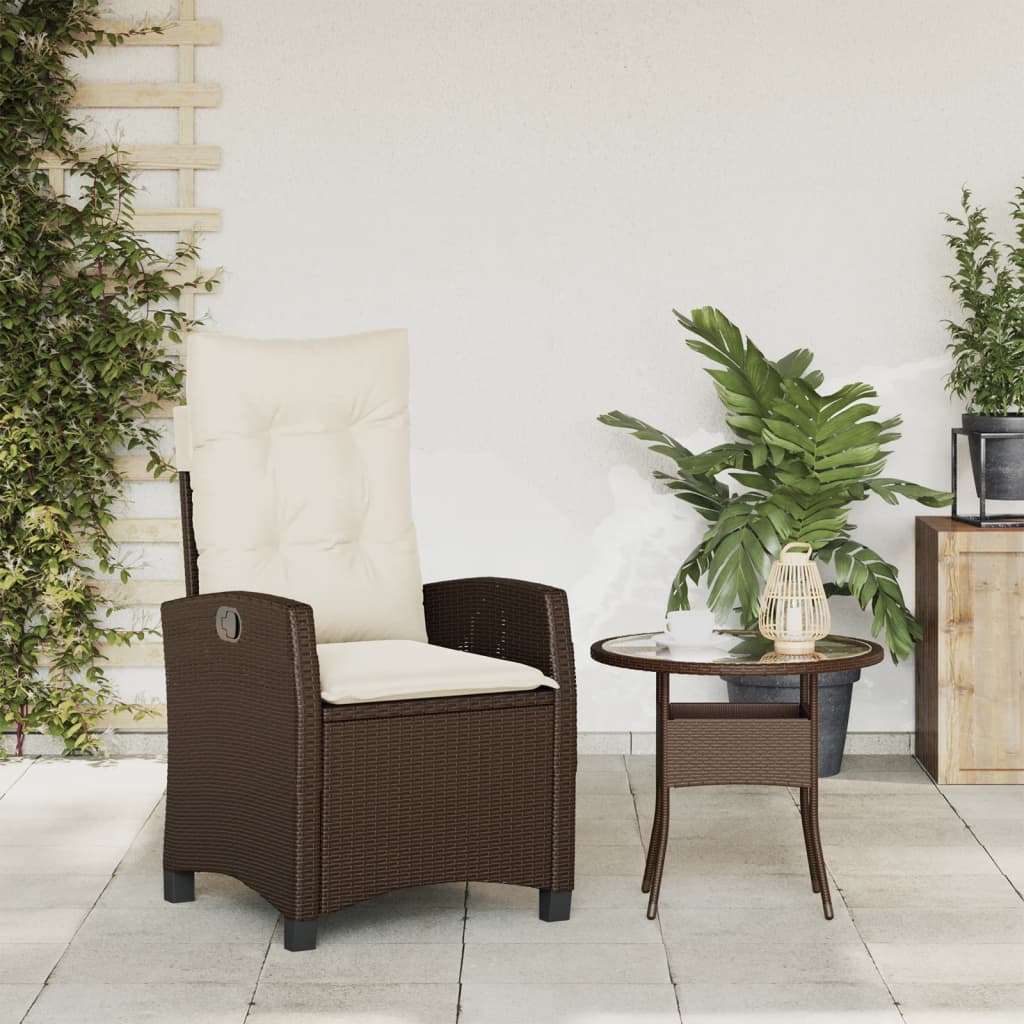 Sedia Reclinabile da Giardino con Cuscini Marrone in Polyrattan - homemem39