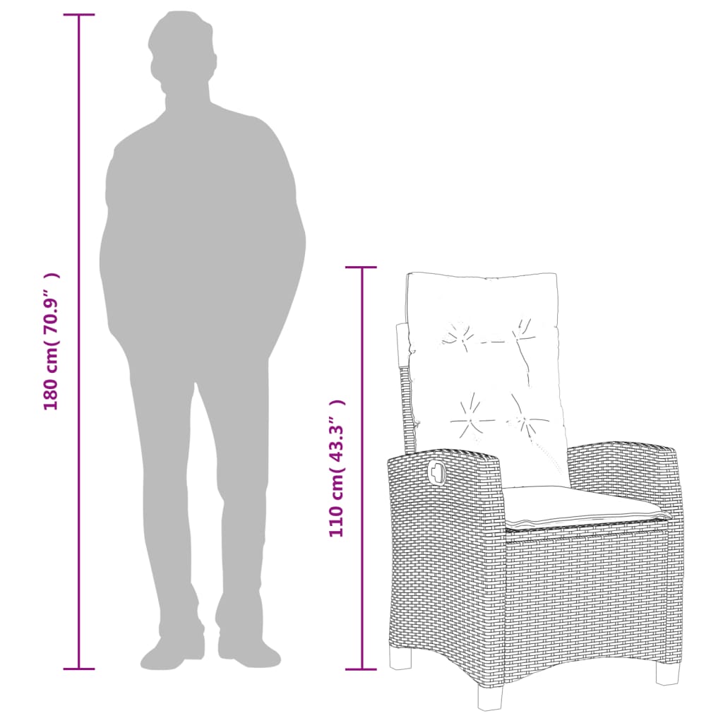 Sedia Reclinabile da Giardino con Cuscini Marrone in Polyrattan - homemem39