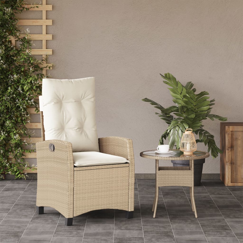 Sedia Reclinabile da Giardino con Cuscini Beige in Polyrattan - homemem39