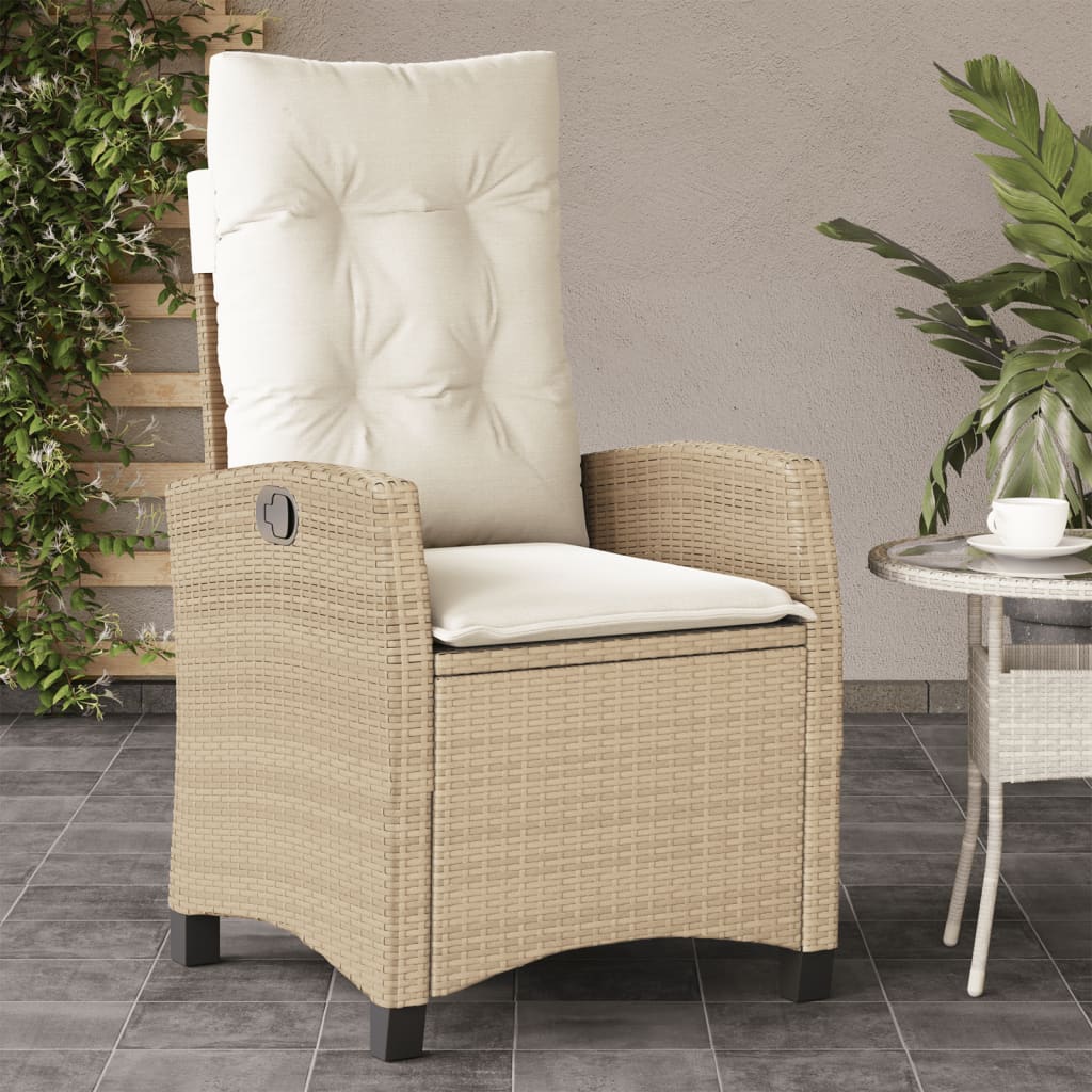 Sedia Reclinabile da Giardino con Cuscini Beige in Polyrattan - homemem39
