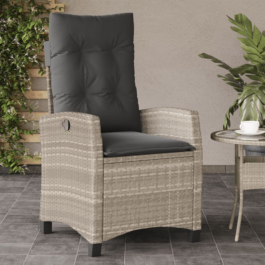 Sedia Reclinabile Giardino con Cuscini Grigio Chiaro Polyrattan