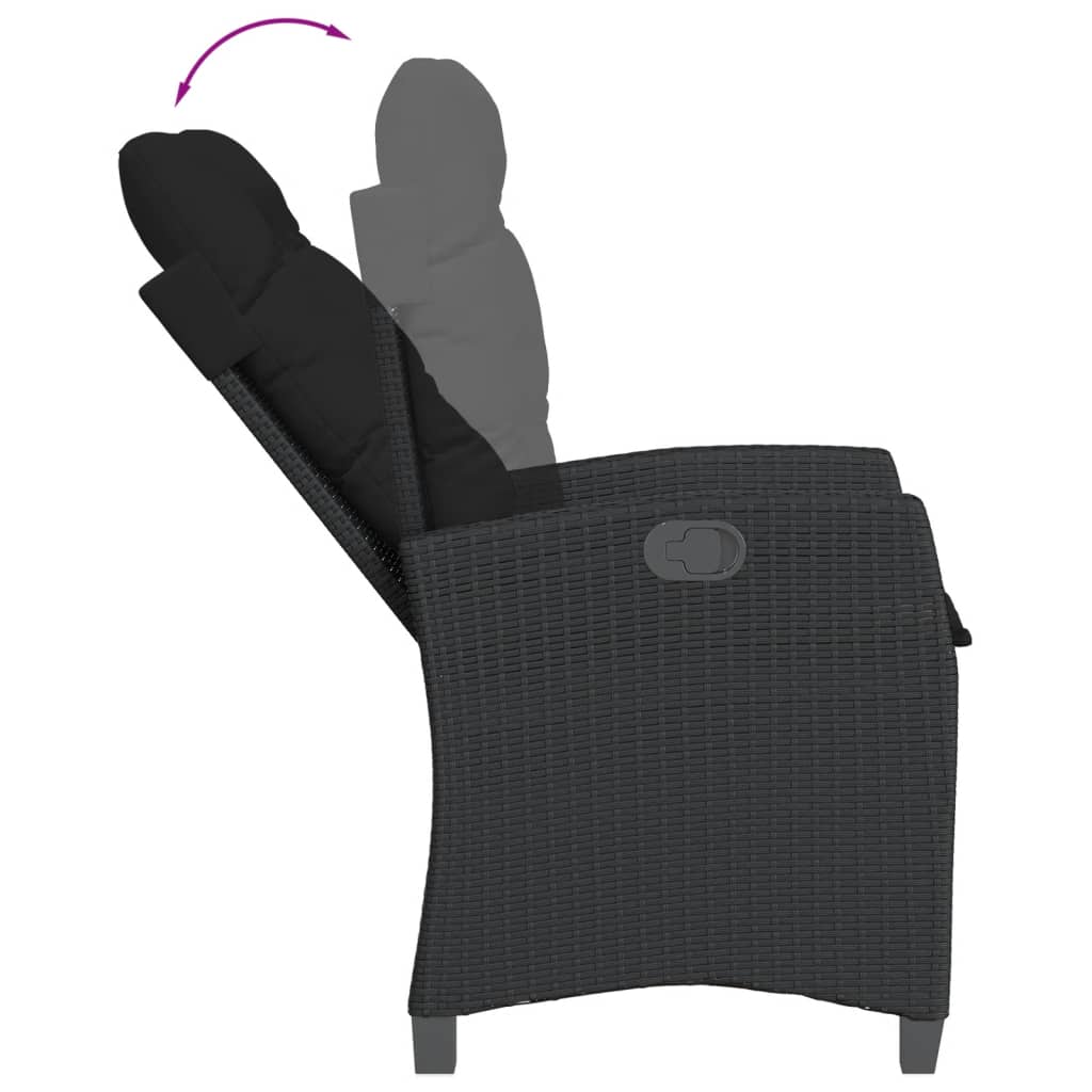 Sedie Reclinabili da Giardino 2 pz con Cuscini Nero Polyrattan