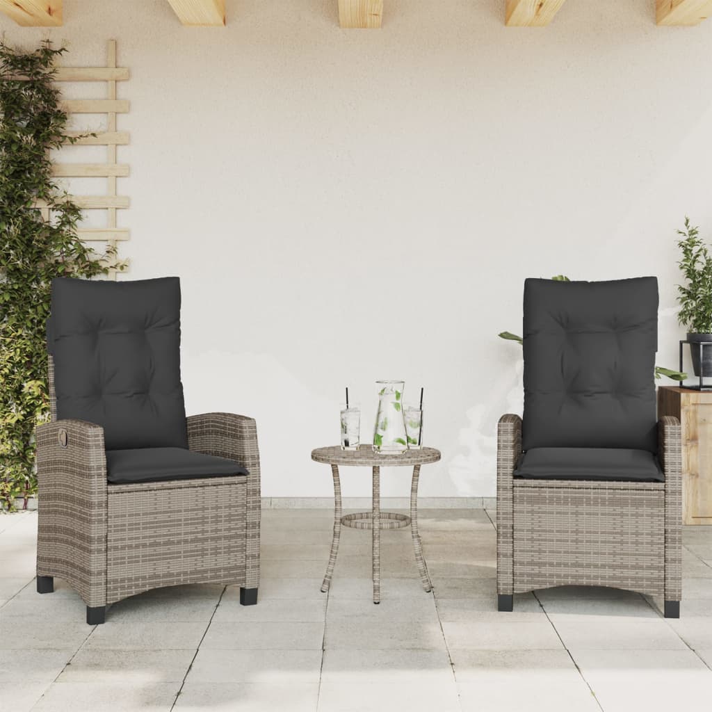 Set da Bistrò 3 pz con Cuscini Grigio in Polyrattan