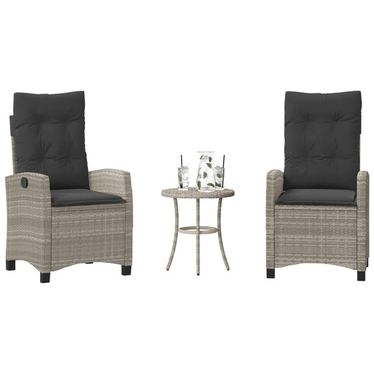 Set da Bistrò 3 pz con Cuscini Grigio Chiaro in Polyrattan