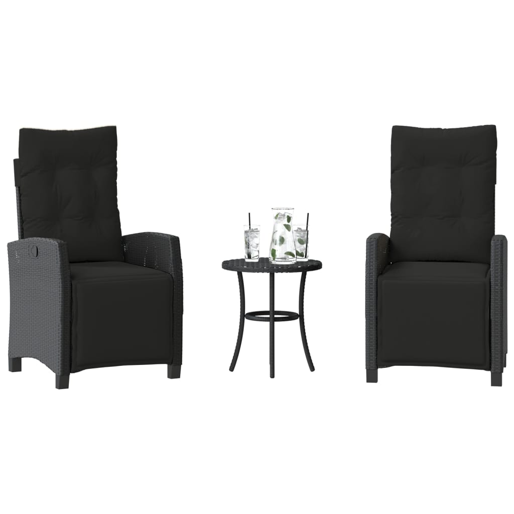 Set da Bistrò 3 pz con Cuscini Nero in Polyrattan