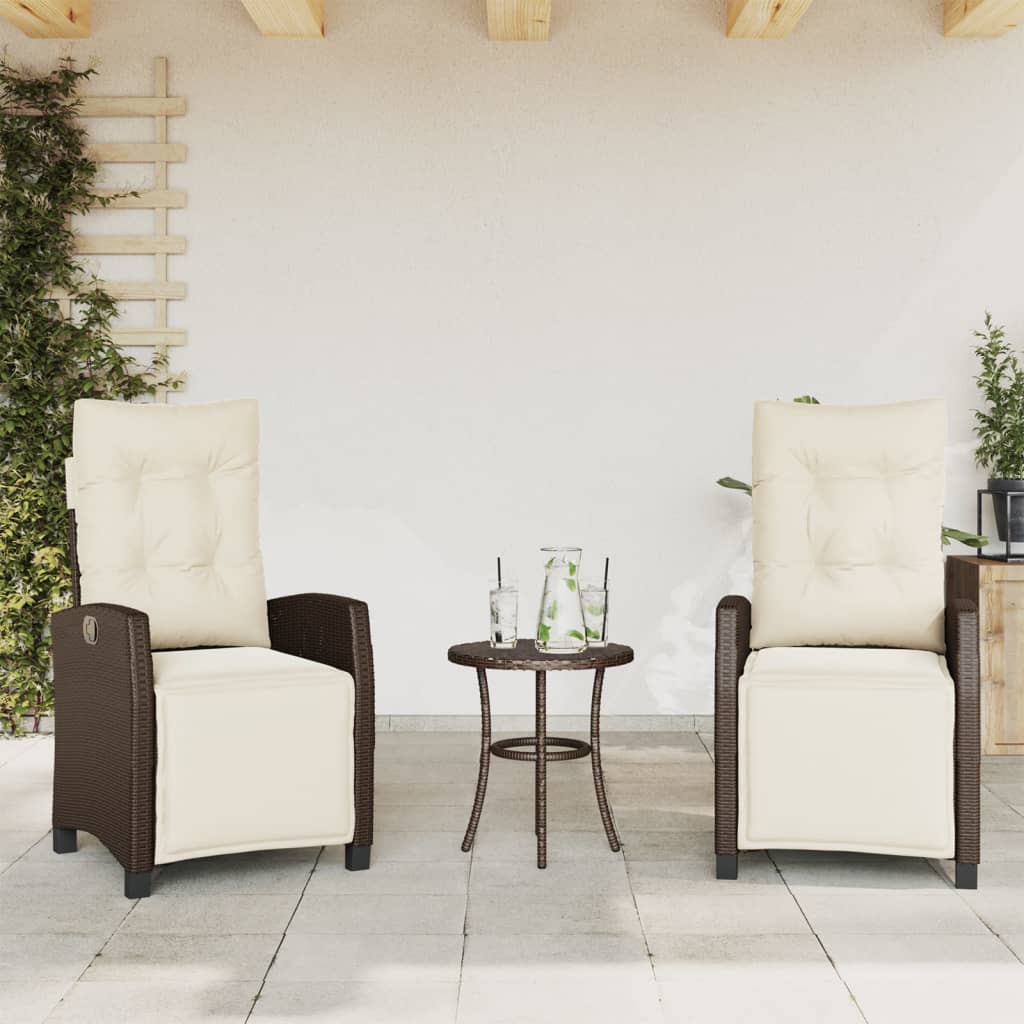 Set Bistrò 3 pz con Cuscini Marrone in Polyrattan