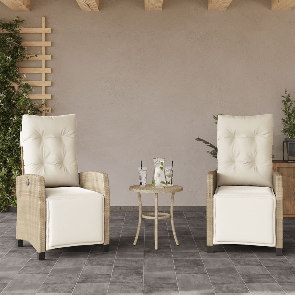 Set da Bistrò 3 pz con Cuscini Beige in Polyrattan