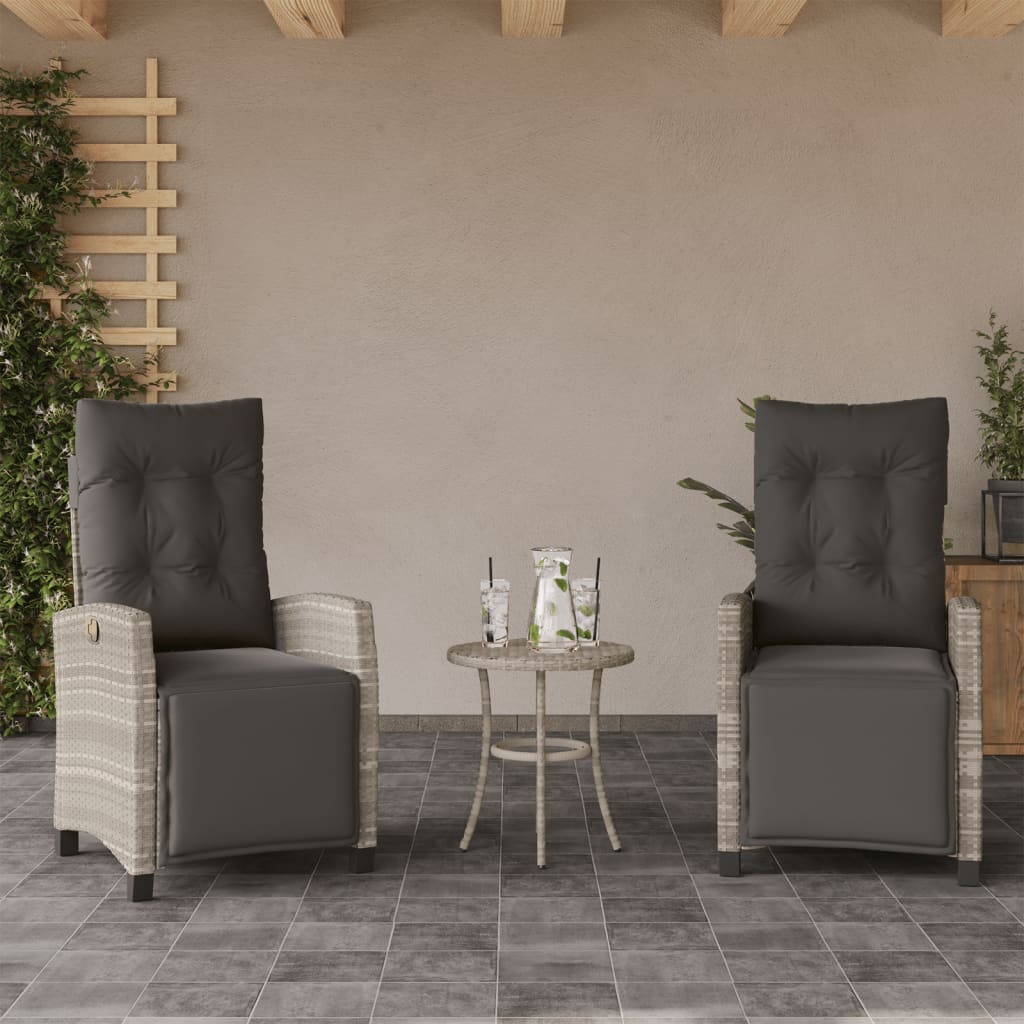 Set da Bistrò 3 pz con Cuscini Grigio Chiaro in Polyrattan