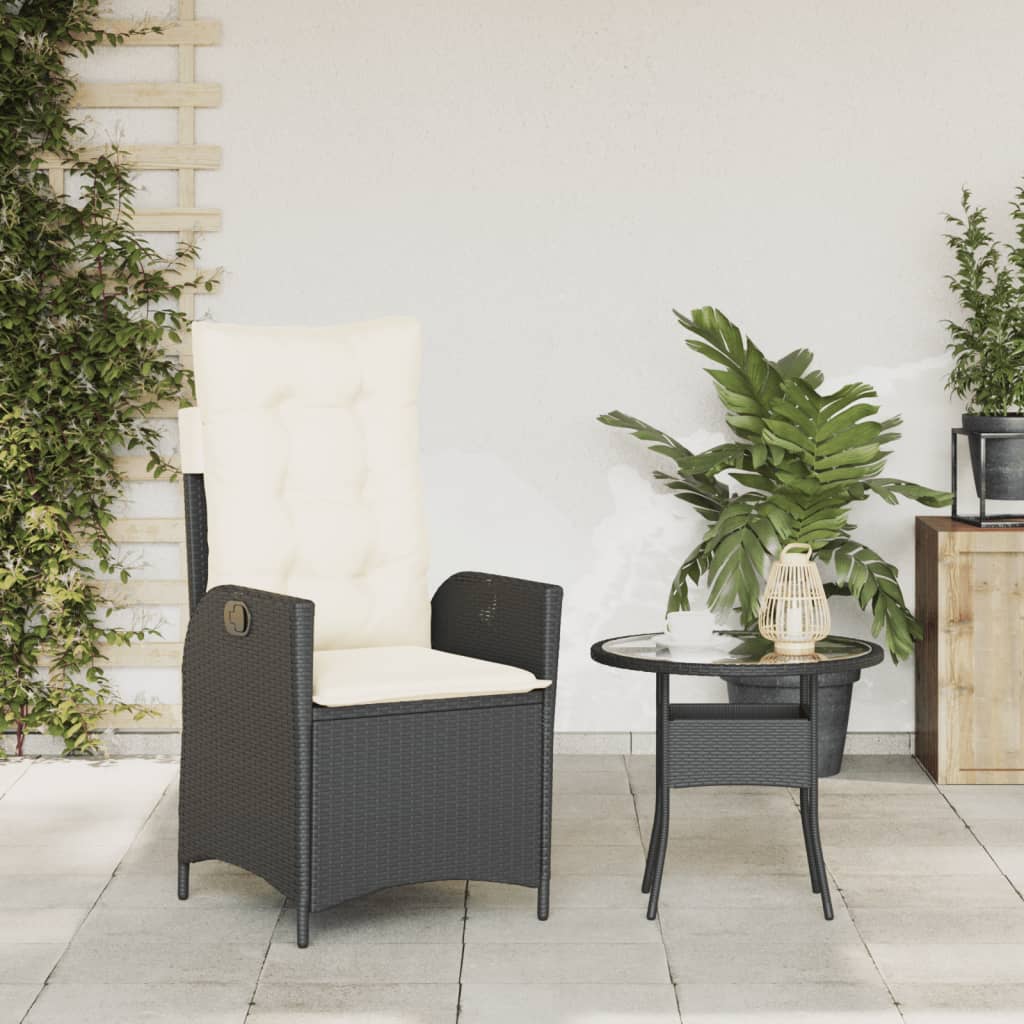 Sedia Reclinabile da Giardino con Cuscini Nera in Polyrattan - homemem39