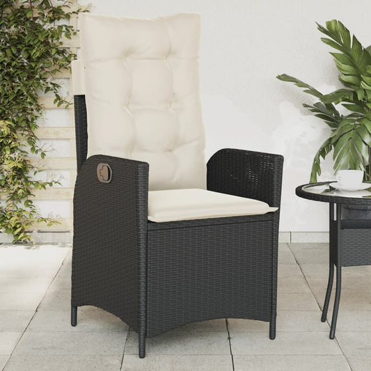 Sedia Reclinabile da Giardino con Cuscini Nera in Polyrattan | homemem39