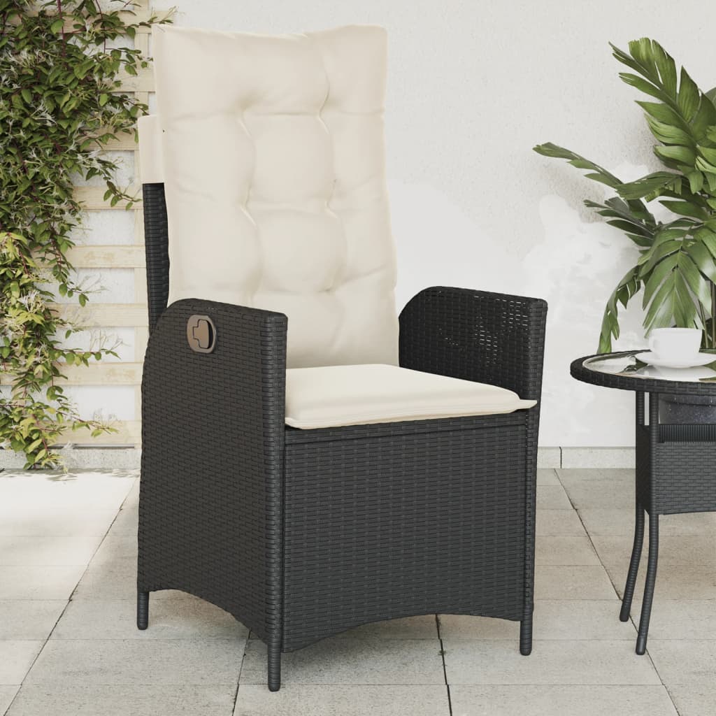 Sedia Reclinabile da Giardino con Cuscini Nera in Polyrattan - homemem39