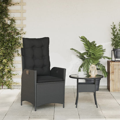 Sedia Reclinabile da Giardino con Cuscini Nera in Polyrattan | homemem39