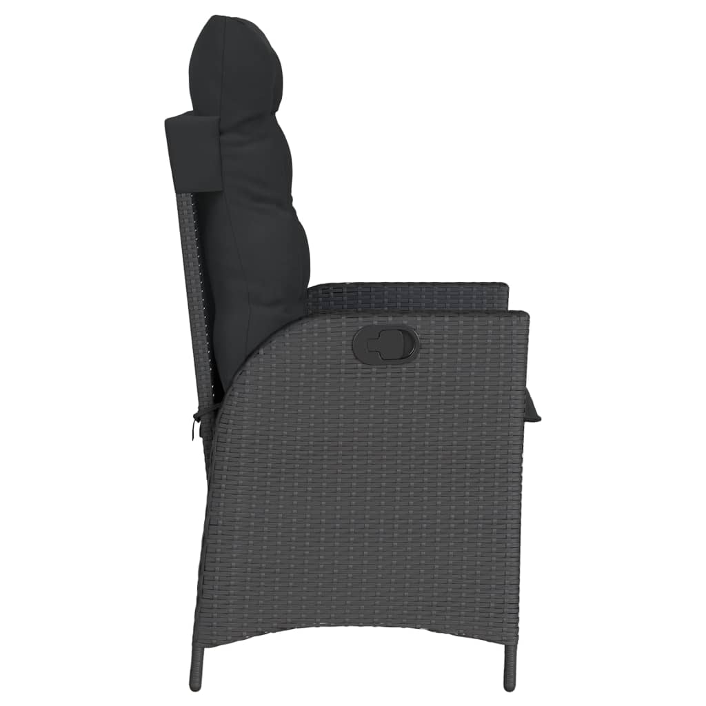 Sedia Reclinabile da Giardino con Cuscini Nera in Polyrattan | homemem39