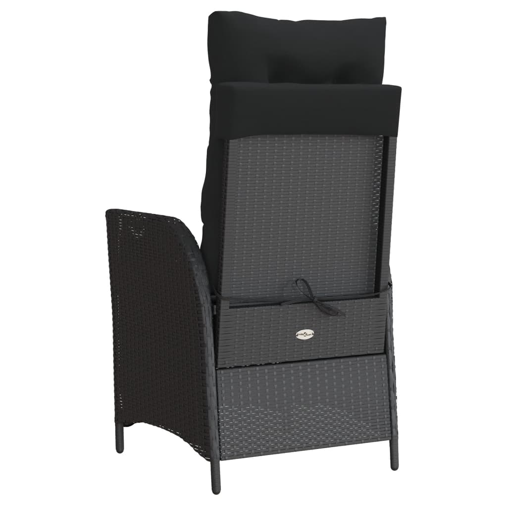 Sedia Reclinabile da Giardino con Cuscini Nera in Polyrattan | homemem39