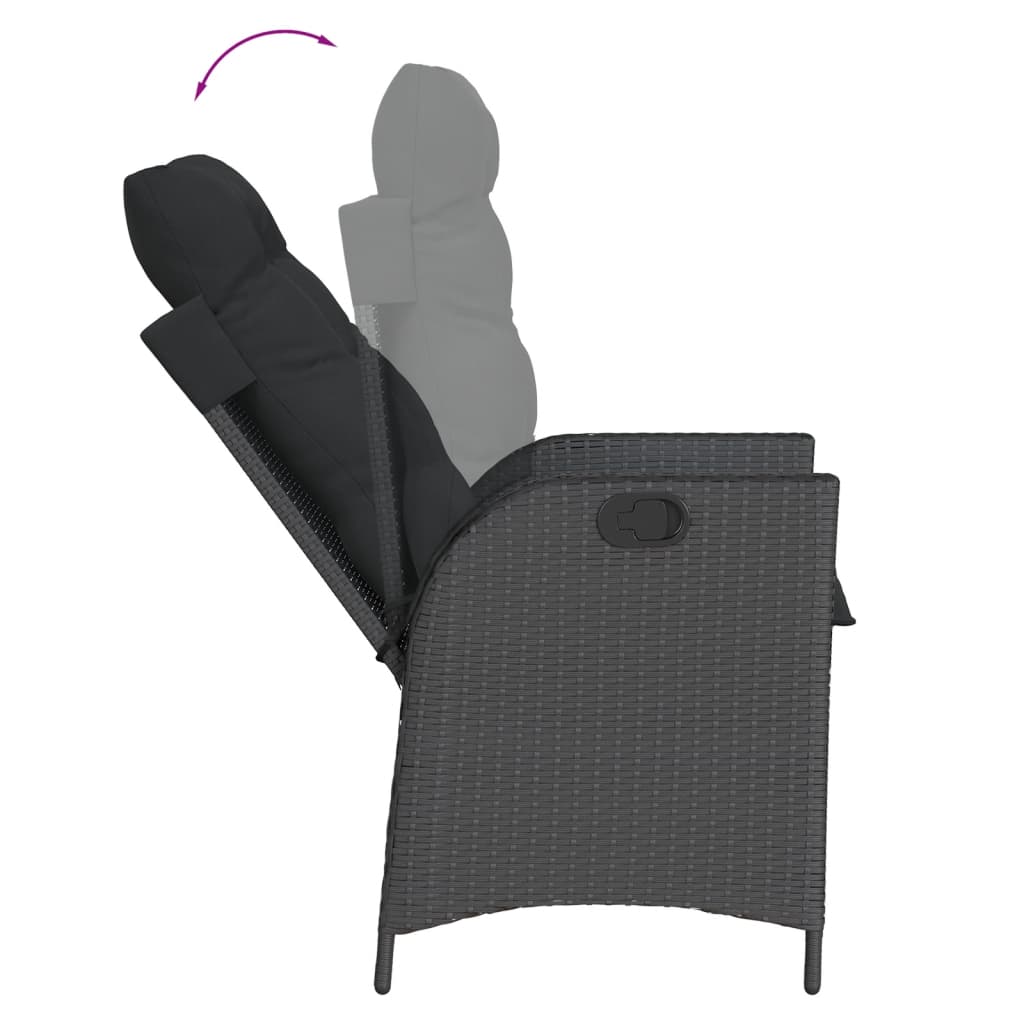 Sedia Reclinabile da Giardino con Cuscini Nera in Polyrattan - homemem39