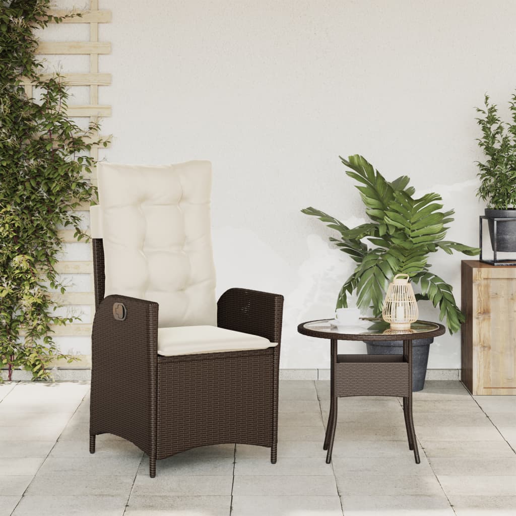 Sedia Reclinabile da Giardino con Cuscini Marrone in Polyrattan | homemem39