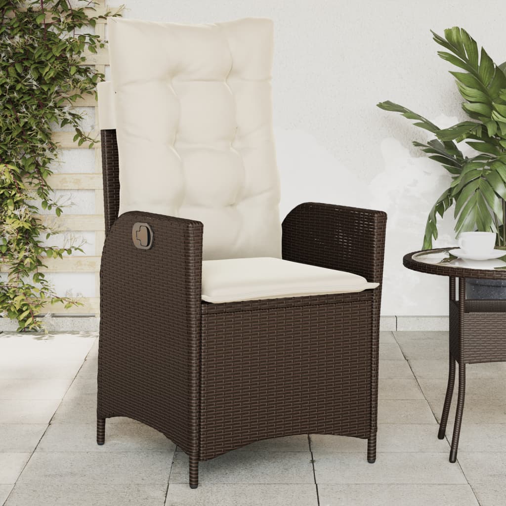 Sedia Reclinabile da Giardino con Cuscini Marrone in Polyrattan - homemem39