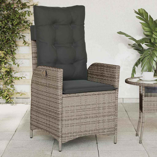 Sedia Reclinabile da Giardino con Cuscini Grigia in Polyrattan | homemem39