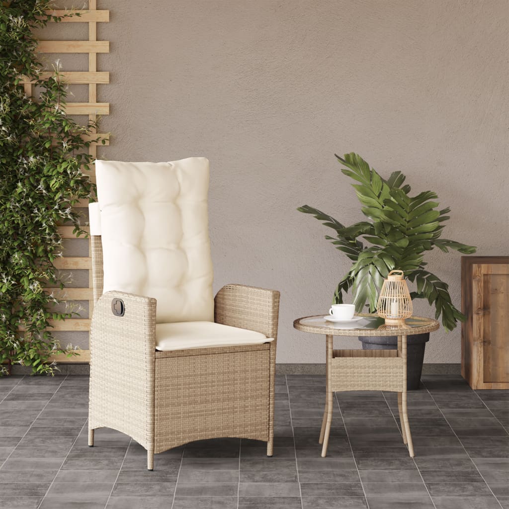 Sedia Reclinabile da Giardino con Cuscini Beige in Polyrattan | homemem39