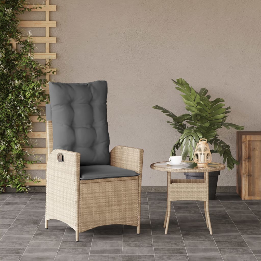 Sedia Reclinabile Giardino con Cuscini Beige Misto Polyrattan | homemem39