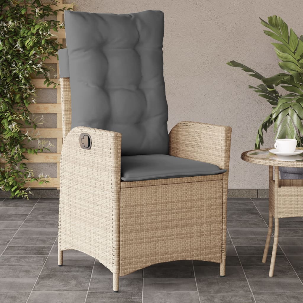 Sedia Reclinabile Giardino con Cuscini Beige Misto Polyrattan | homemem39