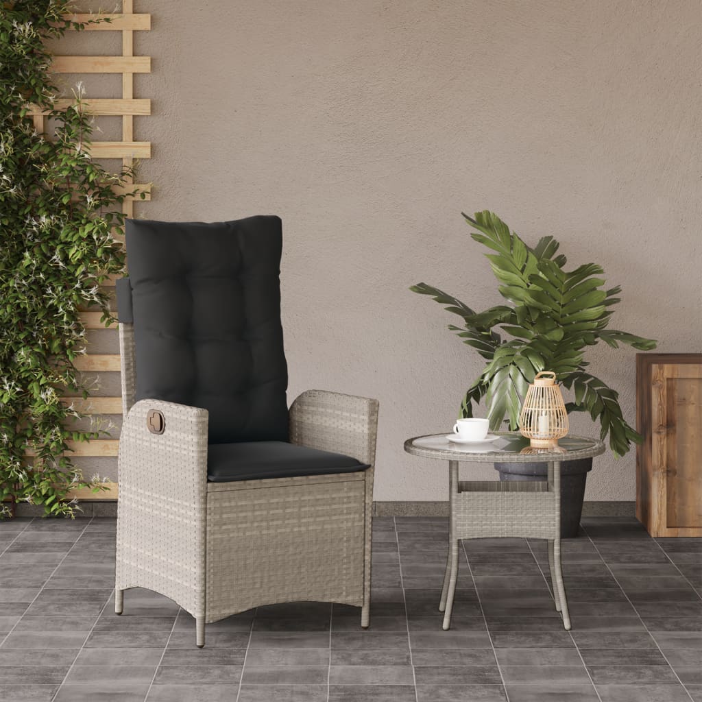 Sedia Reclinabile Giardino con Cuscini Grigio Chiaro Polyrattan - homemem39